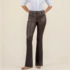 Kut from the Kloth Stella High Rise Flare Faux Leather Pants Brown NWT Size 8
